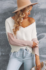 Color block Love Distressed Sweater