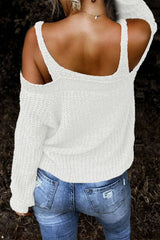 White Dew Shoulder Knitted Sweater