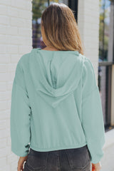 Green Loose Fit Ribbed V Neck Hoodie
