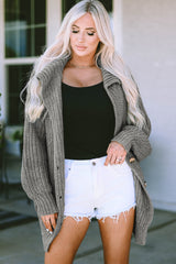 Gray Oversized Turndown Collar Pocketed Cardigan