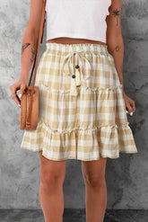 Multicolor Plaid Print Ruffle Tiered Mini Skirt