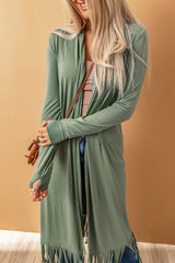 Green Fringe Knit Duster Cardigan