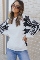 White Tie Dye Hooded Sweatshirt with Kangaroo Pocket