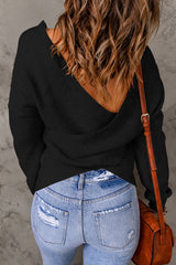 Black Criss Cross Wrap Plunging Neck Sweater