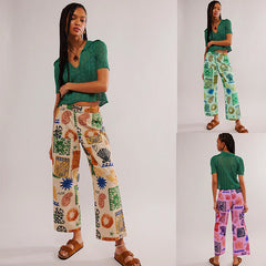 🌸Up to 50% off🔥 Floral Graphic Print Cotton Poplin Palazzo Pants