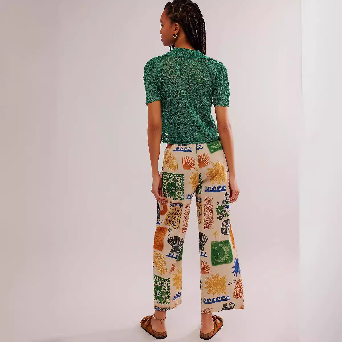 🌸Up to 50% off🔥 Floral Graphic Print Cotton Poplin Palazzo Pants