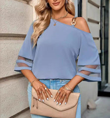 Metal Buttoned One Shoulder Top