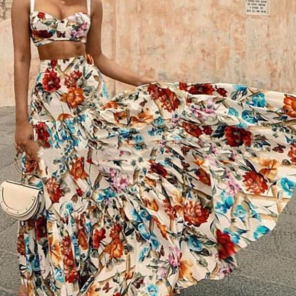 Beach Strap Printed Dress Set