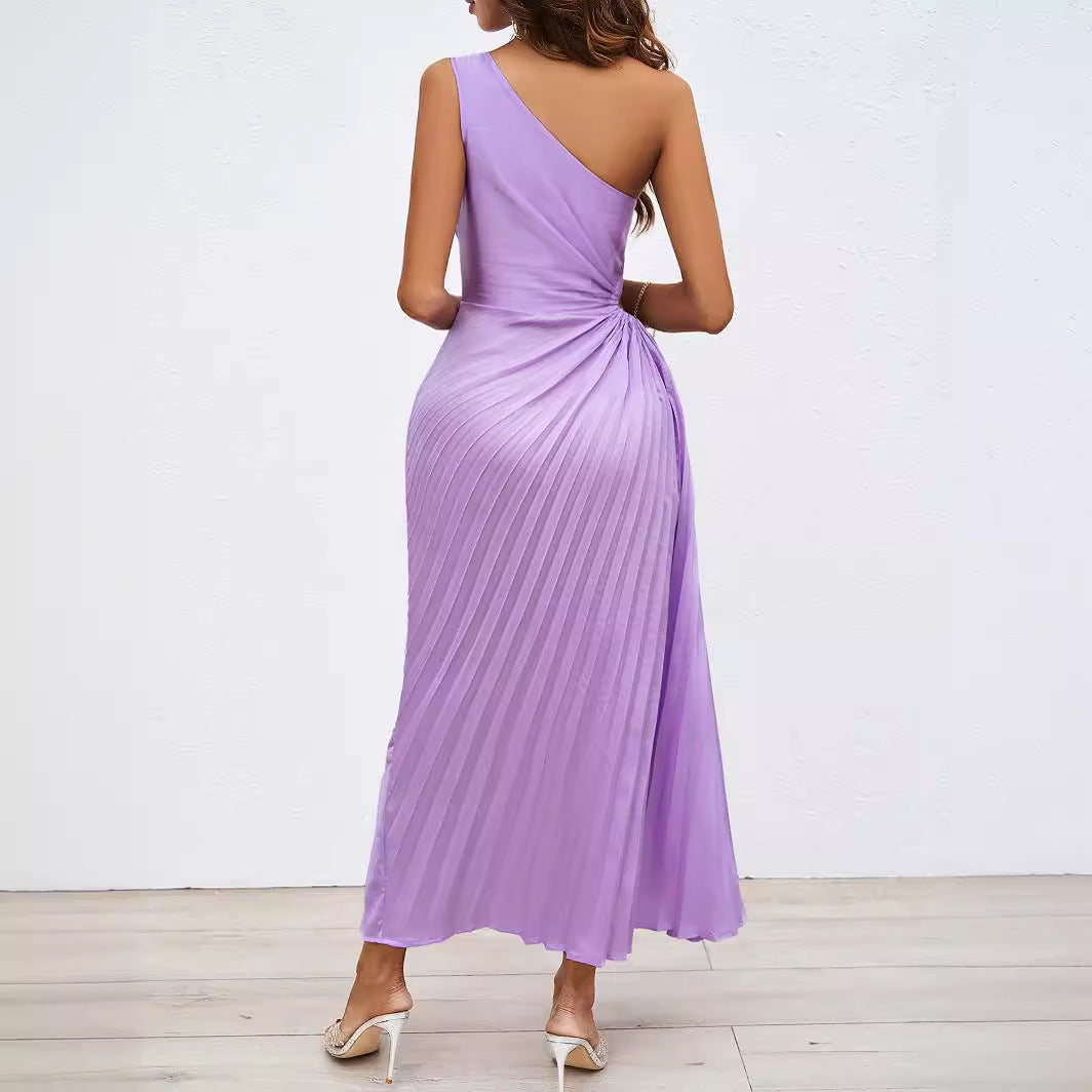 Summer Single Shoulder Diagonal Collar Dress