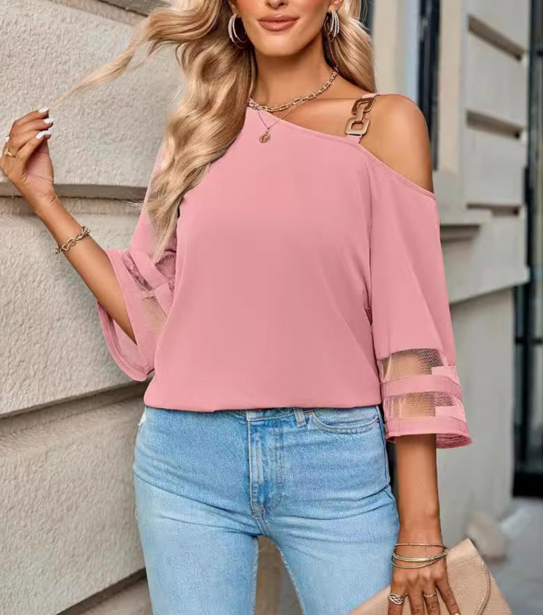 Metal Buttoned One Shoulder Top