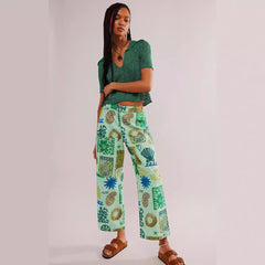 🌸Up to 50% off🔥 Floral Graphic Print Cotton Poplin Palazzo Pants