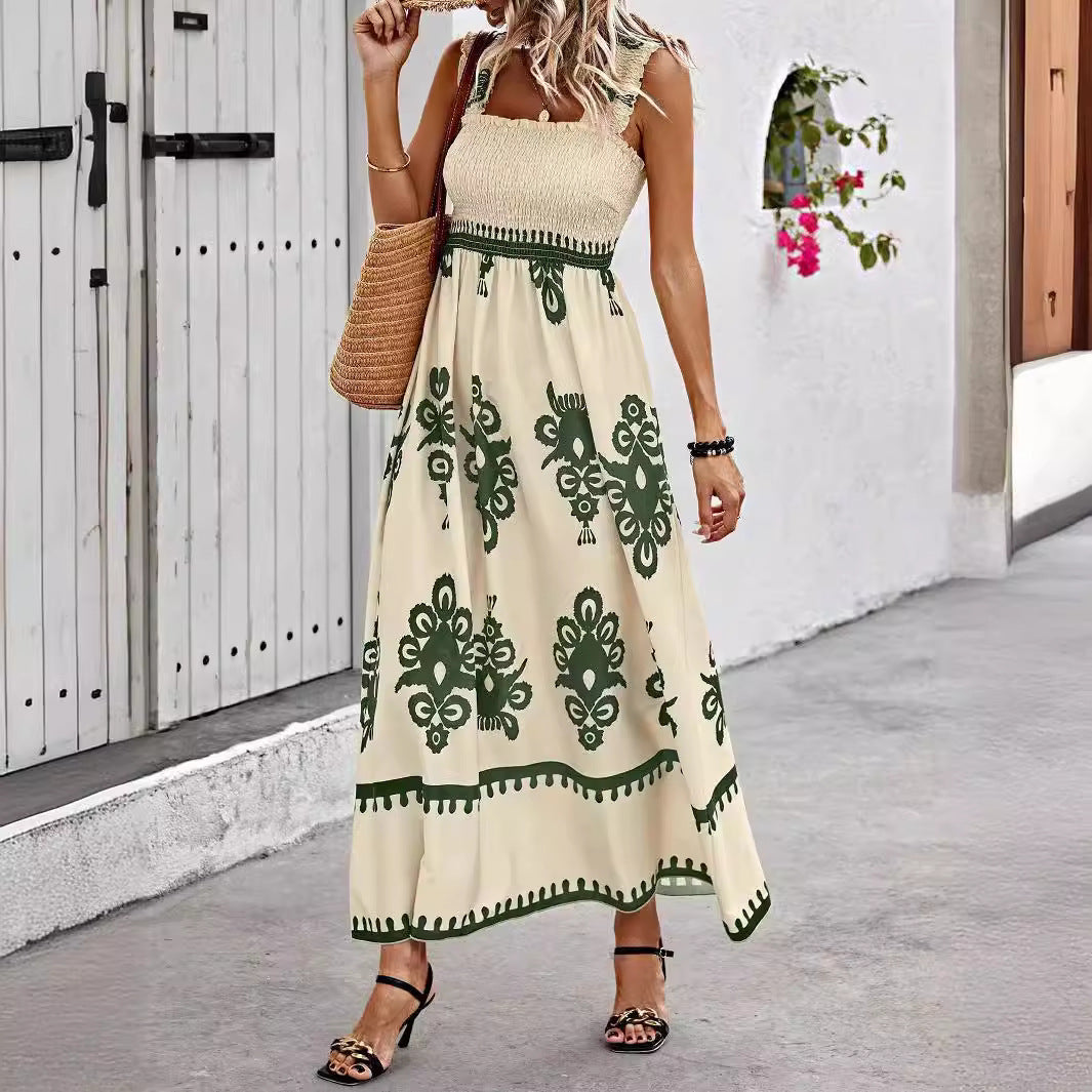 Printed Chest Wrapped Beach Dress