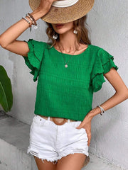 Lotus leaf sleeve round neck T-shirt