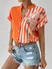 Double contrast floral button up shirt