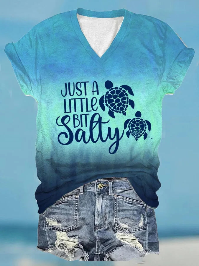 🔥Beach & Vacay🔥Women's Hawaiian Just a Little Bit Salty Print Casual T-Shirt