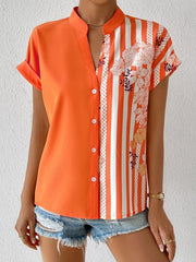 Double contrast floral button up shirt