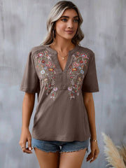Embroidered patchwork lace trimmed shirt