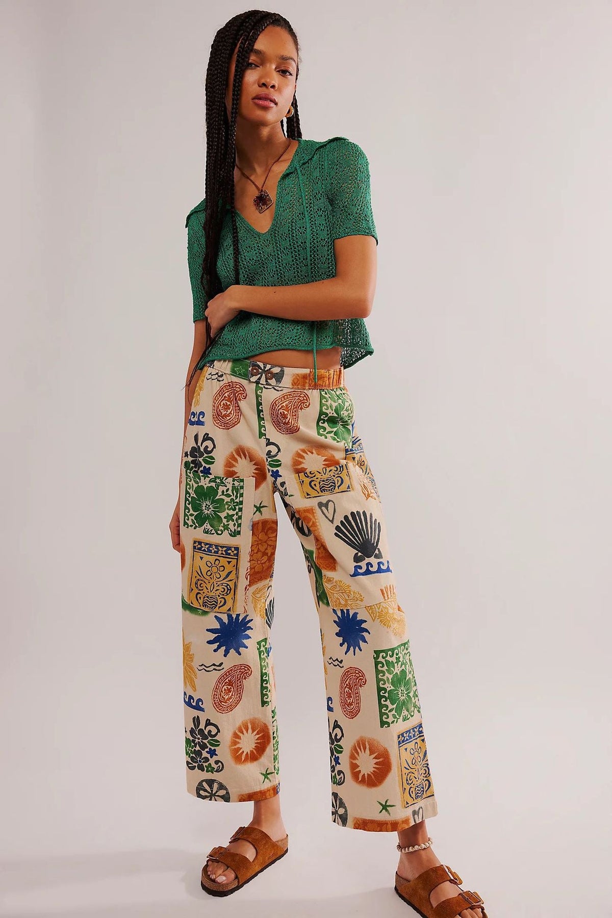 🌸Up to 50% off🔥 Floral Graphic Print Cotton Poplin Palazzo Pants