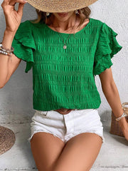 Lotus leaf sleeve round neck T-shirt