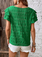 Lotus leaf sleeve round neck T-shirt