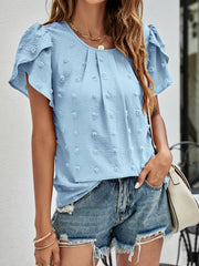 Round Neck Tulip Sleeve Jacquard T-Shirt