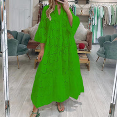 V-neck Trumpet Sleeve Lace Hollow Dress