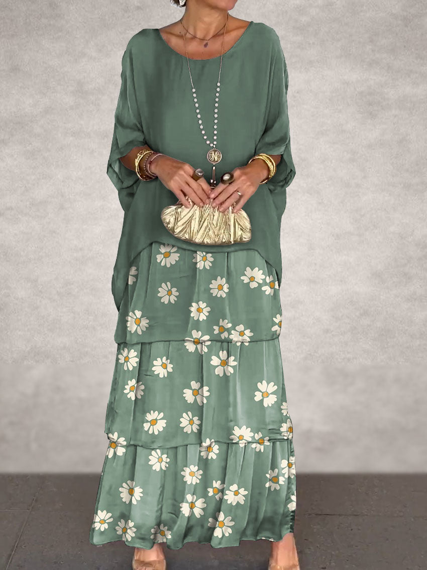 Chiffon Mesh Bat Sleeve Dress