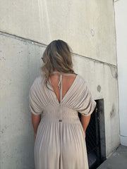 V-neck bat sleeves slit maxi dress