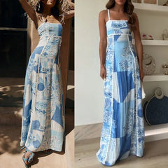 Casual suspender print dress