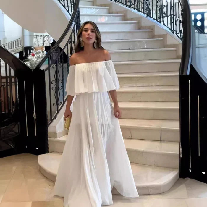 Contrast Color Off-Shoulder High Waist Slim Dress