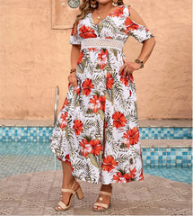 Plus Size Lace Insert Cold Shoulder Dress