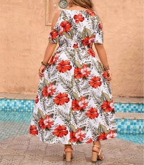 Plus Size Lace Insert Cold Shoulder Dress