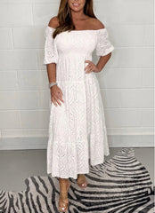 Casual Solid Color Embroider Swing Plus Size Dress