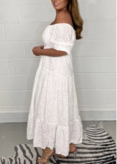 Casual Solid Color Embroider Swing Plus Size Dress