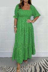 Casual Solid Color Embroider Swing Plus Size Dress