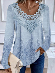 Long Sleeve Scoop Neck Lace Plus Size Top