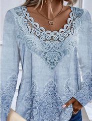 Long Sleeve Scoop Neck Lace Plus Size Top