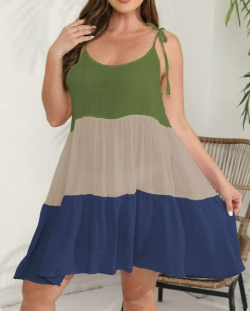 Plus Size Contrasting Panelled Strappy Beach Slip Dress