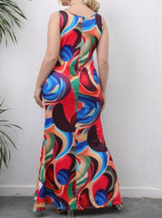 Plus Size Irregular Mixed Color Printed Long Casual Dress
