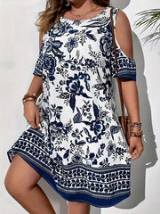 Plus Size Printed Off-Shoulder Short Sleeves