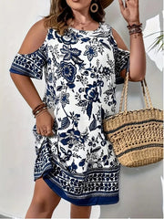 Plus Size Printed Off-Shoulder Short Sleeves