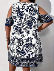Plus Size Printed Off-Shoulder Short Sleeves