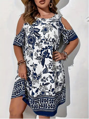 Plus Size Printed Off-Shoulder Short Sleeves