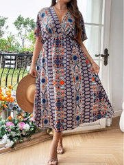 Plus Size Floral Waist V-Neck Dress