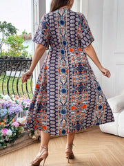 Plus Size Floral Waist V-Neck Dress