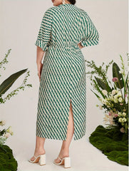 Plus Size V-Neck Water Ripple Dress