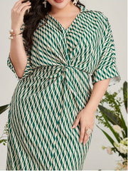 Plus Size V-Neck Water Ripple Dress