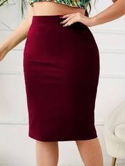 Plus Size Slit Solid Color Skirt
