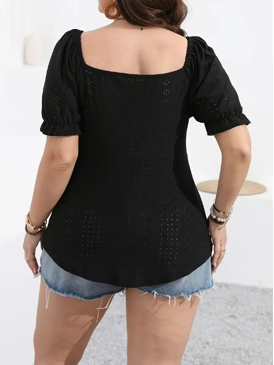 Plus Size Women's Hollow Drawstring Short Sleeve Top