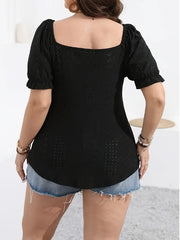 Plus Size Women's Hollow Drawstring Short Sleeve Top